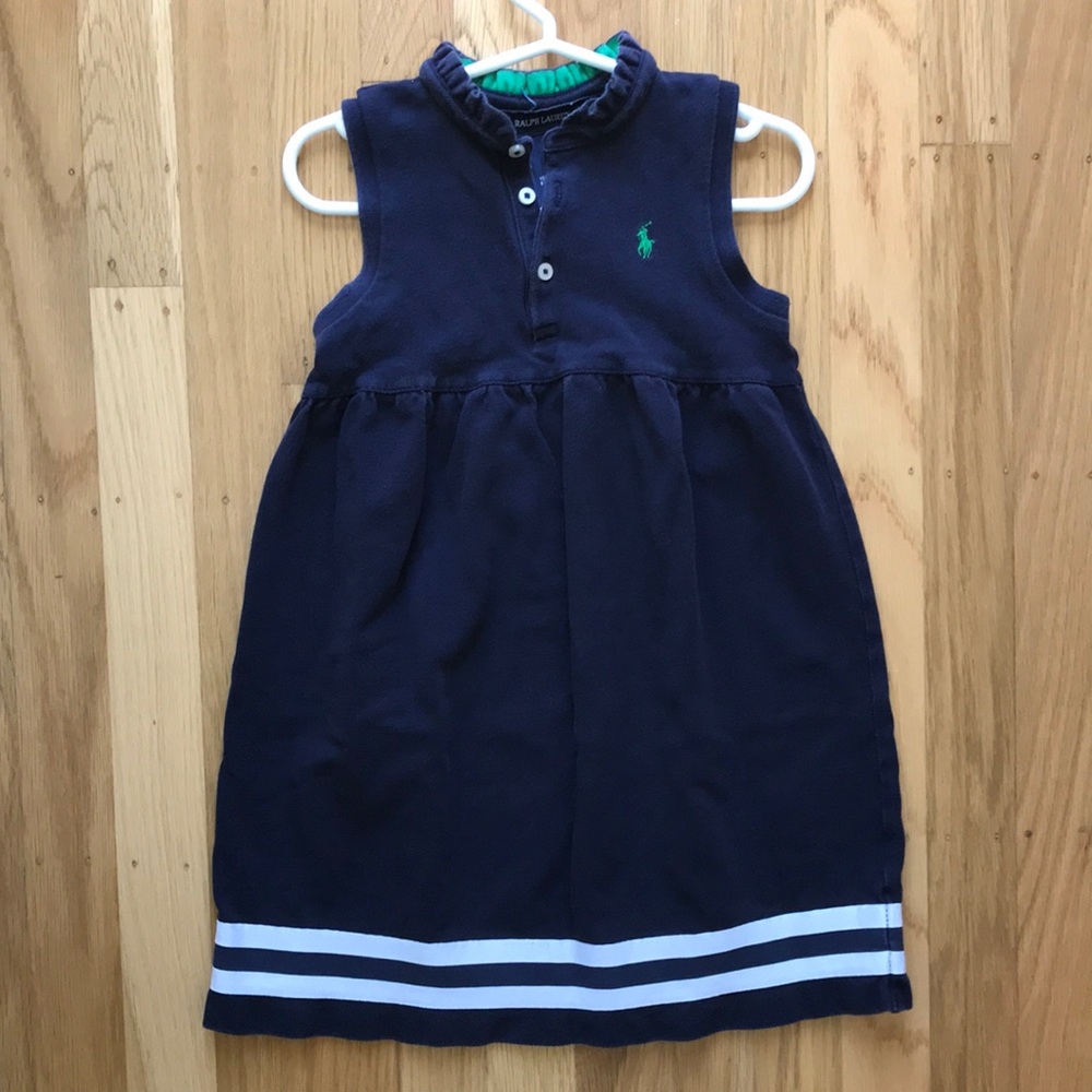 Ralph Lauren 100% cotton Navy/green/white dress. Sleeveless, button-up.
